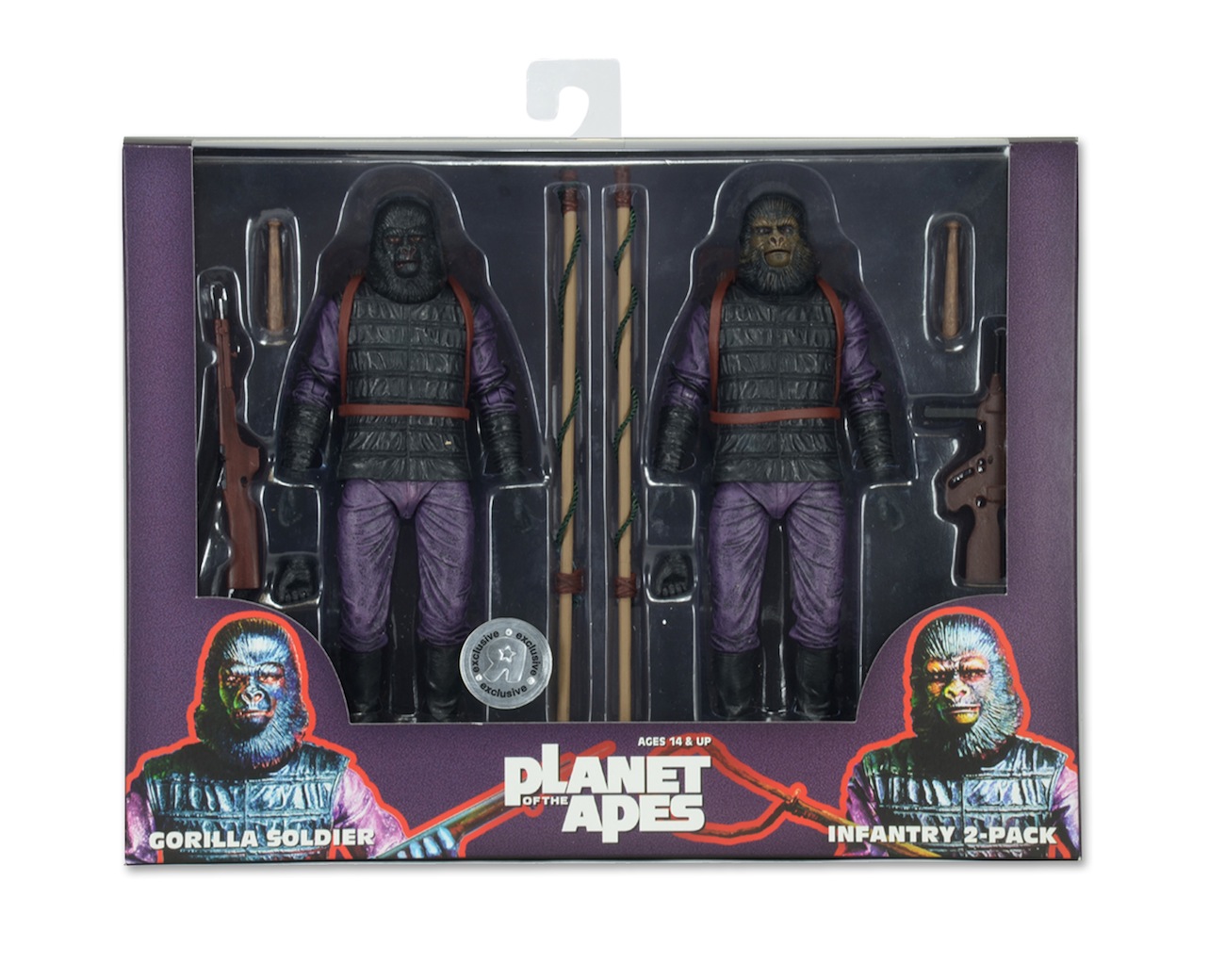 NECA PLANET OF THE APES INFANTRY 2 PACK GORILLA SOLDIERS 7" ACTION FIGURES 