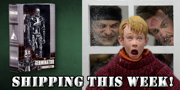 NECAOnline.com | Shipping: Home Alone 8" Clothed Action Figures and Terminator Endoskeleton in Window Box